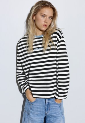 PULL&BEAR, STRIPED OVERSIZE - T-SHIRT - T-shirt à manches longues - blue-black denim