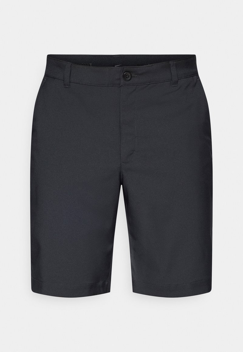 Schwarze Shorts aus leichtem Stoff. Mit Knopfverschluss und Fronttaschen. Knielang mit glatter Textur und sauberer Nahtverarbeitung.