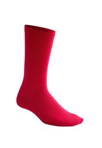 Șosetă roșie, până la jumătatea gambei, cu textură striată, concepută pentru o potrivire confortabilă, afișată pe un fundal alb.