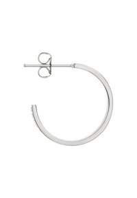 Orecchino a cerchio in argento con un design elegante, forma circolare, superficie liscia e chiusura a perno. Misura circa 7,5 cm di diametro.