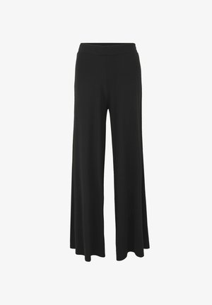 Schwarze, weit geschnittene Hose aus weichem, elastischem Material. Verfügt über einen elastischen Bund und ein lockeres, fließendes Design.