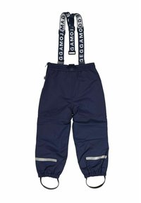 Marina vattentäta byxor med justerbara hängslen, elastisk midja, reflexband och ankelremmar för en säker passform. Hållbart tyg.