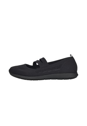 Des chaussures slip-on en mesh noir avec un bout arrondi et deux bandes élastiques sur le dessus. Semelle en caoutchouc légère avec un motif de traction.
