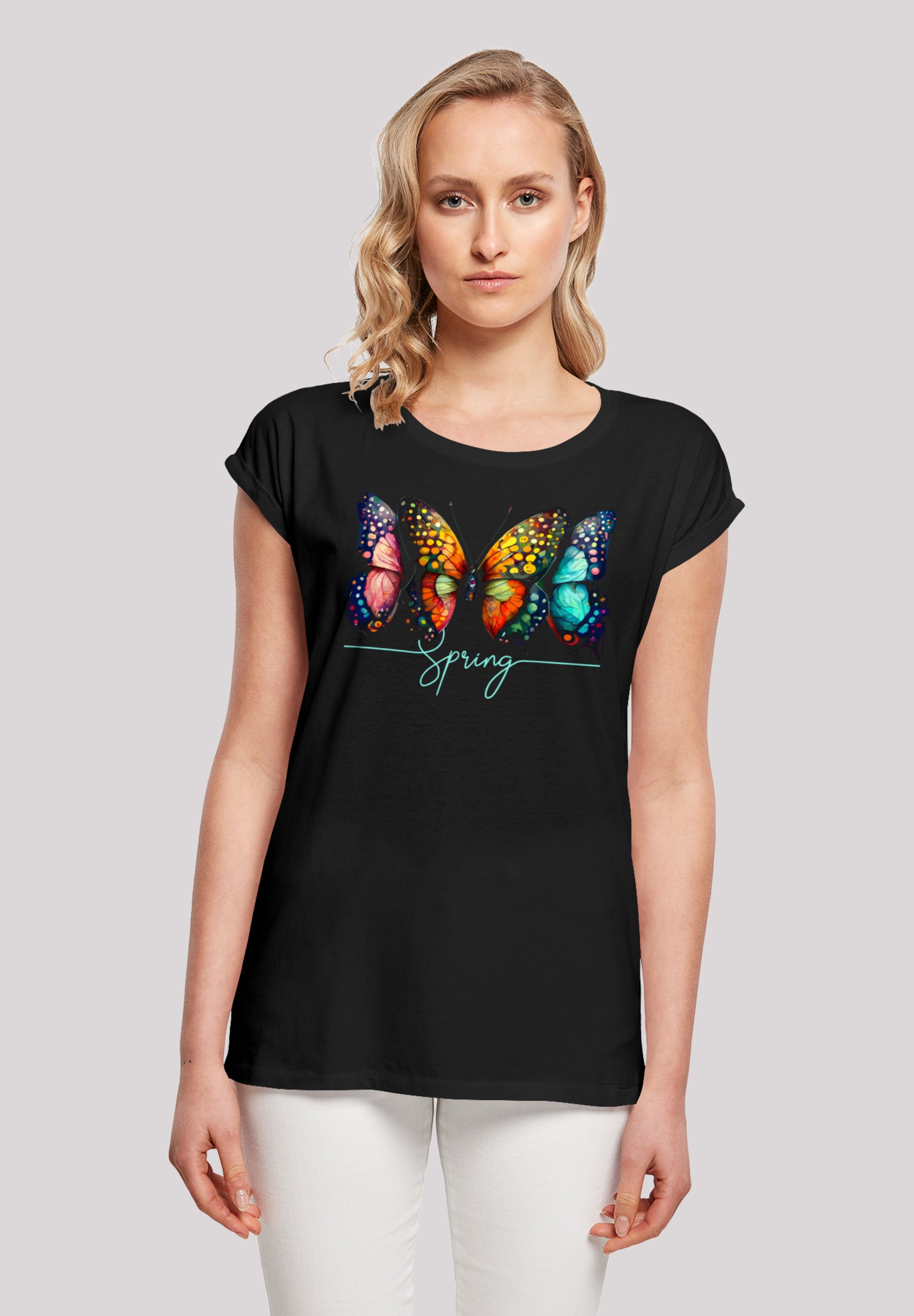Black Premium By EMP Damen Top Mit Schmetterling-Motiv – Spaghettiträger, Rundhals, Schwarz