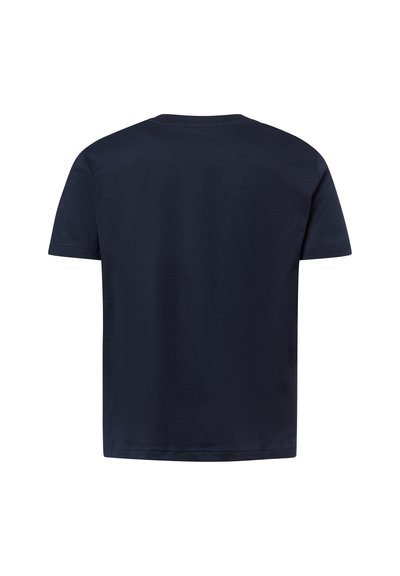 Marineblauw T-shirt met korte mouwen en ronde hals, gemaakt van zachte katoen, met een eenvoudige ontwerp en standaard pasvorm zonder versieringen.