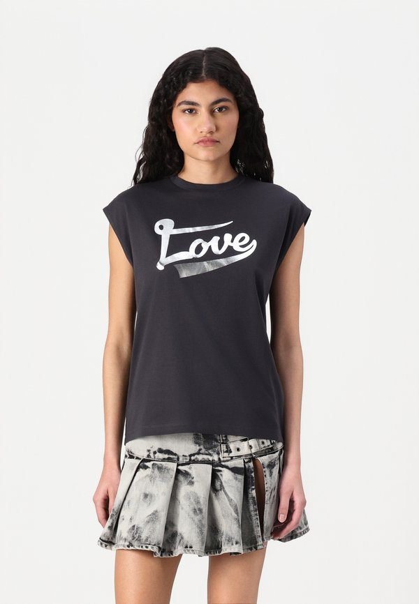 NMIDA FOIL O NECK  - Print T-shirt - obsidian