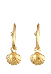 Orecchini d'oro con pendenti a forma di conchiglia. Le conchiglie presentano rilievi testurizzati e sono appesi a chiusure ad anello.