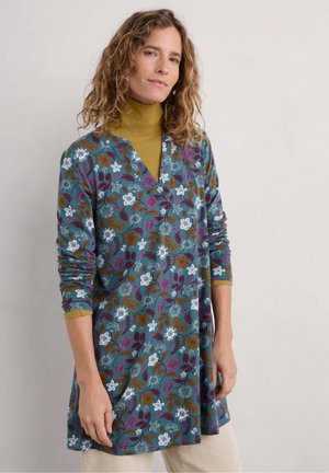 WREATHE - Long sleeved top - blue - woodblock bloom dusky jade