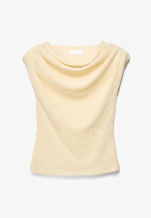 Ärmelloses Oberteil in Creme mit strukturierter Textur, weiter drapierter Ausschnitt und tailliertem Schnitt.