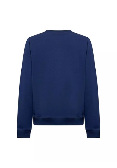 Felpa blu navy con collo a giro, maniche lunghe e polsini a coste. Struttura liscia, vestibilità comoda e colore uniforme senza decorazioni.