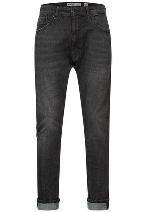 Jeans in denim nero con gamba dritta, caratterizzati da un orlo arrotolato, cinque tasche e leggeri effetti di scolorimento. Realizzati in robusto cotone.