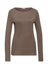 Brązowa, długosleeve'owa koszula z okrągłym dekoltem, wykonana z miękkiego materiału. Posiada dopasowany krój i bezszwowe wykończenie brzegów.
