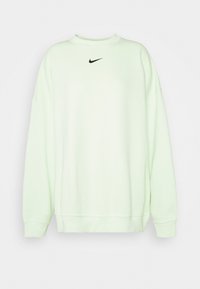 Světle zelená mikina vyrobená z měkké látky, s kulatým výstřihem, spadlými rameny a malým černým logem Nike na hrudi.