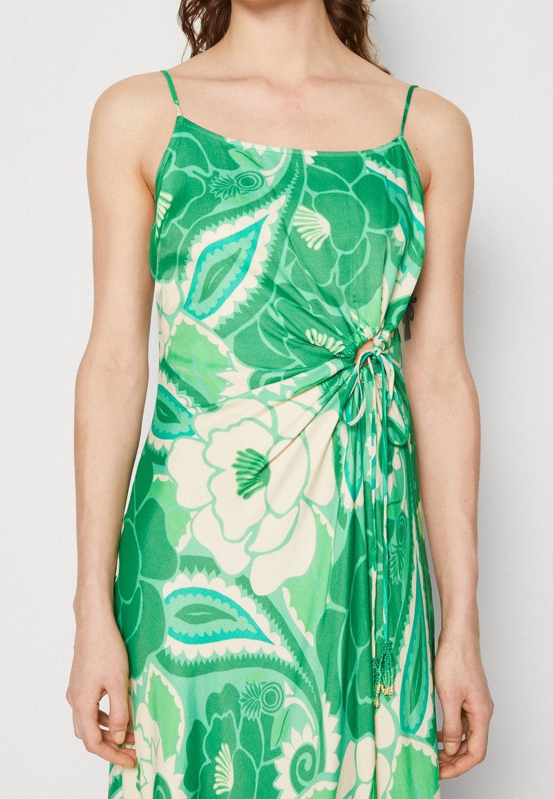 jennifer lopez dress green Farm Rio Green Anthurium Leaves Cut-Out Linen Midi Dress – RJ Pope main image 0