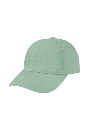 Hellgrüne Baseballkappe mit gebogenem Schirm und besticktem Text "nor mcari" und "since 1930" auf dem vorderen Panel.