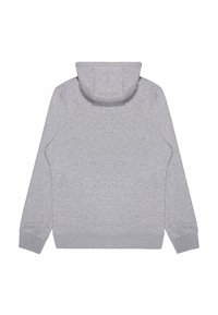 Felpa grigia con cappuccio, maniche lunghe e polsini a costine. Realizzata in tessuto morbido, presenta un design semplice senza motivi o decorazioni.