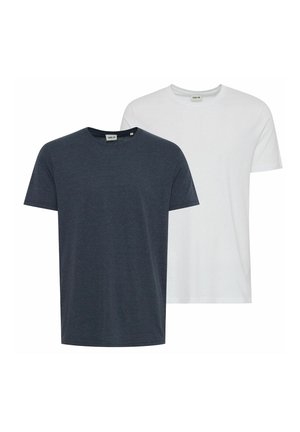 Two plain crew-neck short-sleeve t-shirts, one dark gray and one white, displayed side by side on a white background.