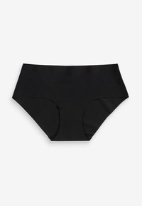 Culotte hipster noire sans coutures pour femmes avec une large ceinture et une couverture complète sur fond blanc.