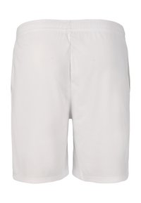 Hvide sportsshort med elastisk talje, sidelommer og glat, let stof. Enkel design uden mønstre eller accenter.