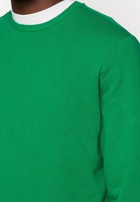 Groene sweatshirt van katoen, met een ribgebreide ronde hals en textuurstof. De kleur is effen zonder patronen of accenten.