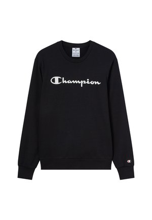 Zwarte trui met lange mouwen, ronde hals en een wit "Champion"-logo aan de voorkant. Voorzien van geribbelde manchetten en zoom.