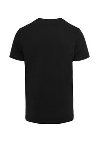 Sort bomulds T-shirt med rund halsudskæring og korte ærmer. Stoffet er glat, og bagsiden viser ingen yderligere designelementer.