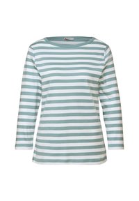 Lichtgroene en witte gestreepte langemouwen shirt met een ronde halslijn en een zachte katoenen stof; bevat gelijkmatig verdeelde horizontale strepen.