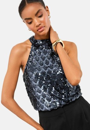REGULAR FIT - SEQUIN HALTER NECK  - Bluză - navy