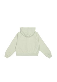Felpa corta verde chiaro con cappuccio regolabile, maniche raglan, polsini e orlo a coste, realizzata in morbido tessuto testurizzato.