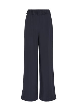 Pantalons larges bleu marine avec ceinture élastique et simple couture à l'avant.