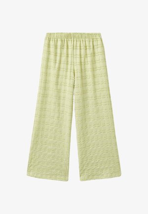 Pantalon ample vert citron à motif gaufré texturé avec une taille élastique, offrant une coupe ample et décontractée.