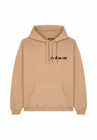 Felpa beige con tasca a marsupio, cappuccio regolabile con lacci e testo "c'est la vie" in nero sul davanti. Tessuto morbido e polsini a costine.