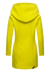 Gele hoodiejas met lange mouwen, eigentijds ontwerp, gladde textuur en geborduurd logo op de capuchon. Voorzien van zijopeningen en een nette afwerking.