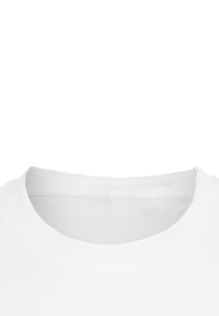 White cotton t-shirt featuring a round neckline and short sleeves, with a smooth texture and minimalistic design. No patterns or accents.