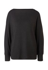 Svart oversized tröja i mjukt, glittrande material med breda axlar och långa ärmar med manschetter.