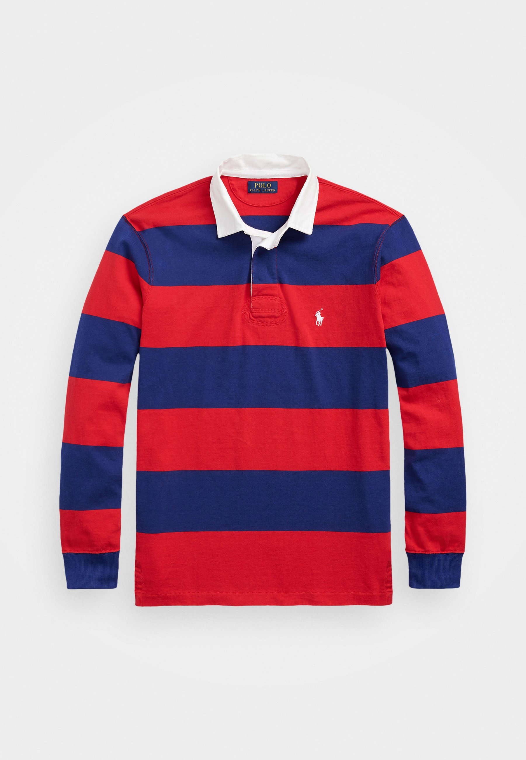 royal blue and red polo shirt