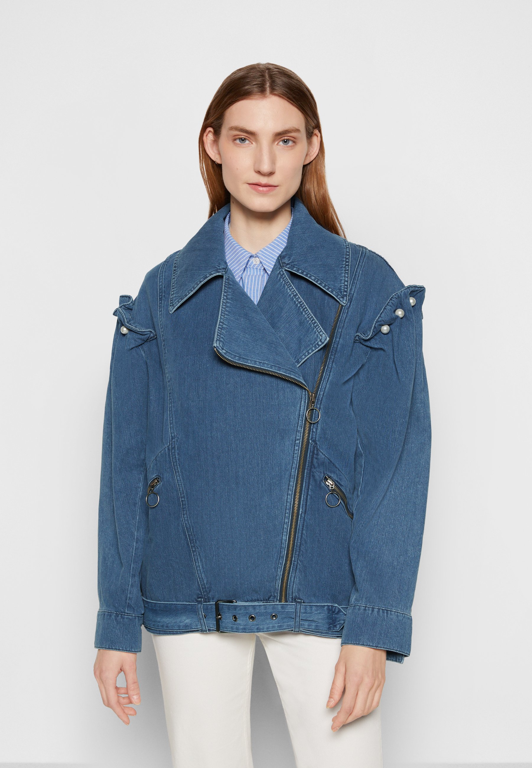 PEARL STUDS - Denim jacket - stone wash 