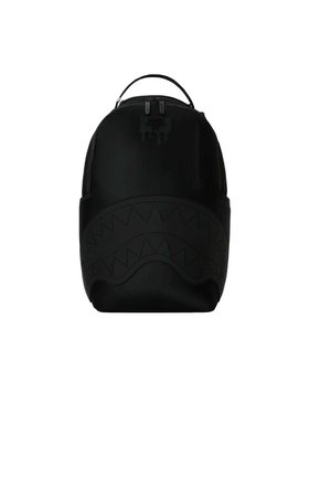 Zaino nero con maniglia superiore e scomparto principale con cerniera, caratterizzato da un design sottile di denti di squalo sulla tasca anteriore.