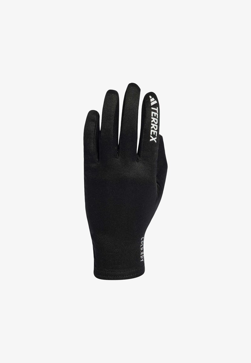 Luvas pretas elásticas com um ajuste confortável. Apresentam o logotipo no pulso e uma textura suave. Projetadas para atividades em clima frio.