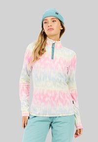 Fleece pullover in pastel tie-dye patroon met een hoge kraag en een halve rits. Voorzien van lange mouwen en een label aan de linkerkant.