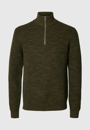 Selected, SLHDANE LS KNIT STRUCTURE HALF ZIP NOOS - Svetrík - forest night