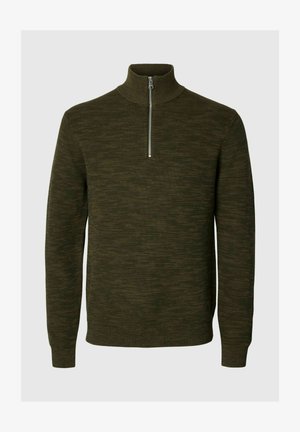 Selected, SLHDANE LS KNIT STRUCTURE HALF ZIP NOOS - Svetrík - forest night