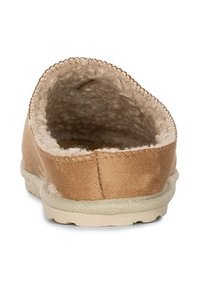 Pantofole marroni con una morbida fodera testurizzata. Retro arrotondato, design minimale e una base piatta in gomma con accenti beige.
