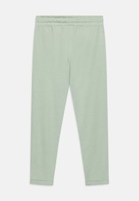 Leggings extensibles vert clair avec une taille élastique, au design long et à la texture lisse, adaptés pour le quotidien ou le sport.