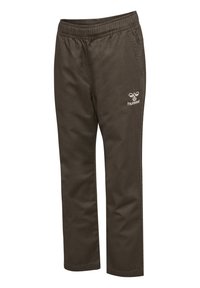 Donkerbruine sportbroek met een elastische tailleband. Heeft een logo op het linker bovenbeen. Gemaakt van een zachte, lichte stof.