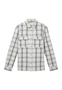 Baumwollhemd mit einem hellblauen und braunen Karomuster, zwei Brusttaschen und einem klassischen Kragen. Lange Ärmel mit verknebelbaren Manschetten.