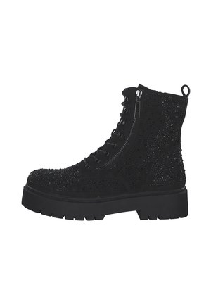 Platform ankle boots - black micro stones