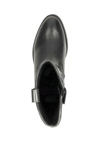 Zwarte leren enkelboot met textuur, zilveren ritsaccent en ronde neus. Interieur is gevoerd met zachte material, wat comfort biedt.