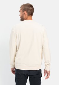 Lichtcrème sweatshirt met lange mouwen, een ronde halslijn en geribde manchetten. Minimalistisch ontwerp, zachte textuur en geen zichtbare patronen.