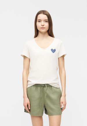 HEART V NECK TEE - Βασικό μπλουζάκι - beige